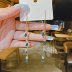 Rhinestone Droplet Tassel Earrings