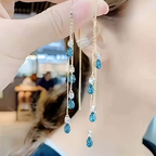 Rhinestone Droplet Tassel Earrings