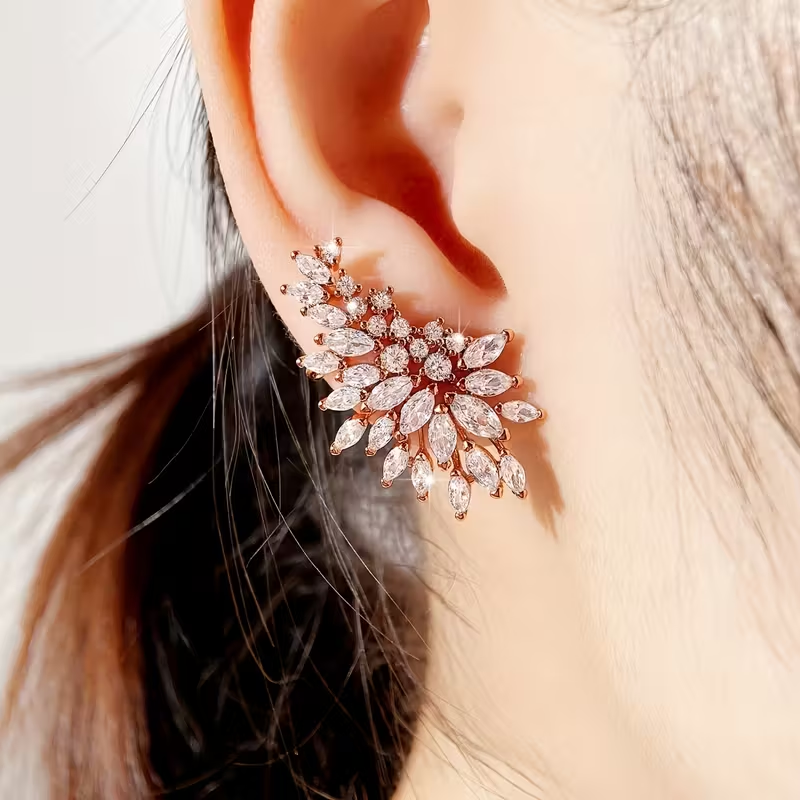 Zirconia Flower Earrings in Three Tones