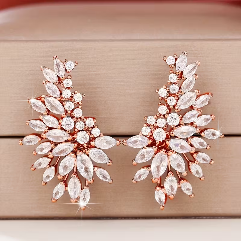Zirconia Flower Earrings in Three Tones