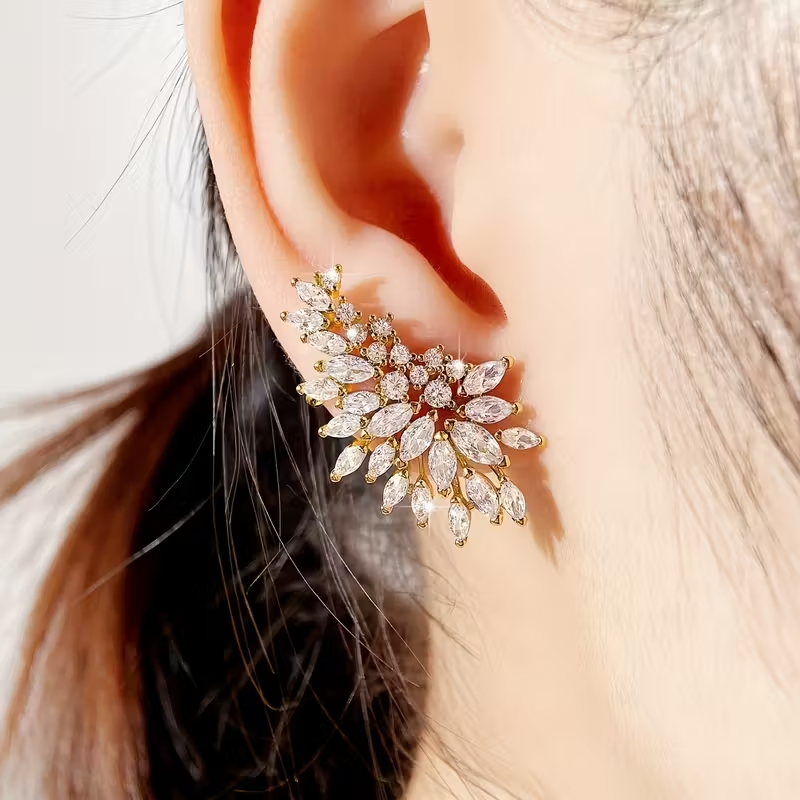 Zirconia Flower Earrings in Three Tones