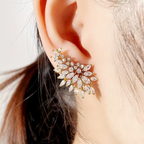 Zirconia Flower Earrings in Three Tones