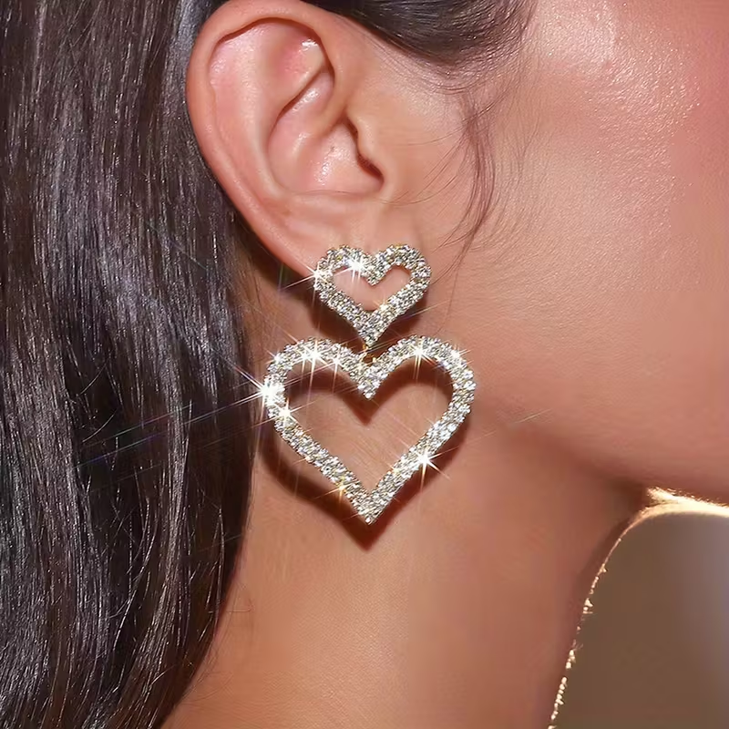Double Crystal Heart Earrings