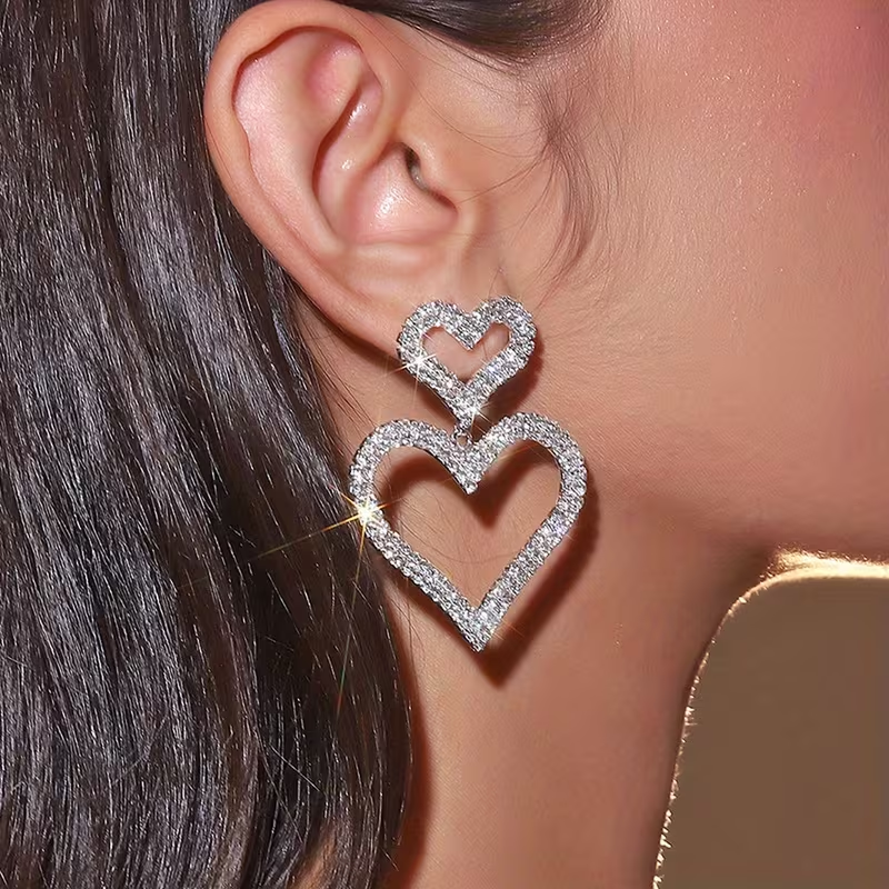 Double Crystal Heart Earrings