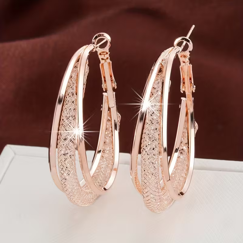 Hollow Mesh Earrings in Three Tones