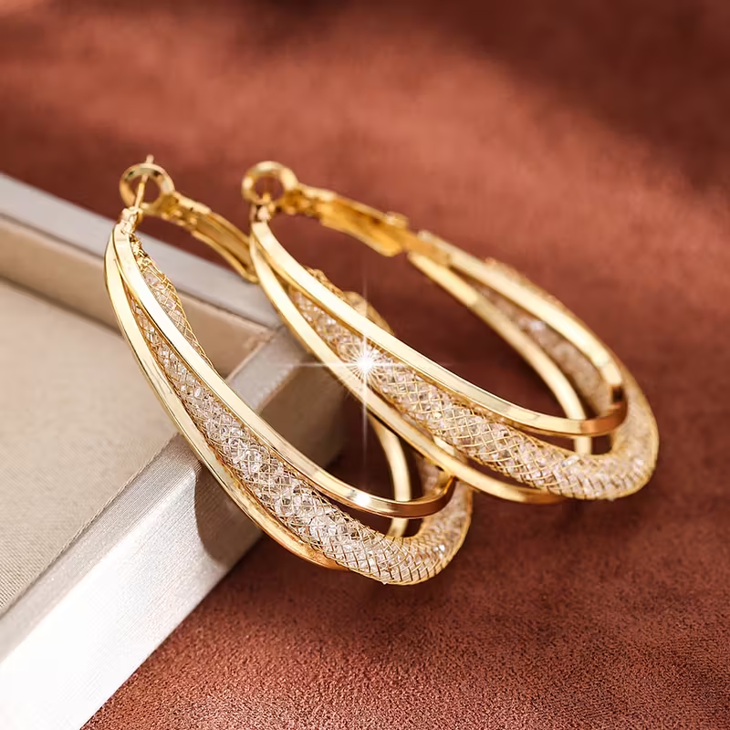 Hollow Mesh Earrings in Three Tones