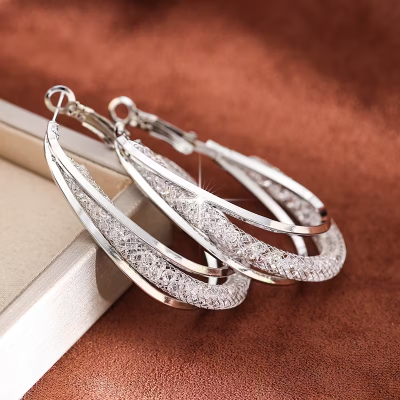 Hollow Mesh Earrings in Three Tones
