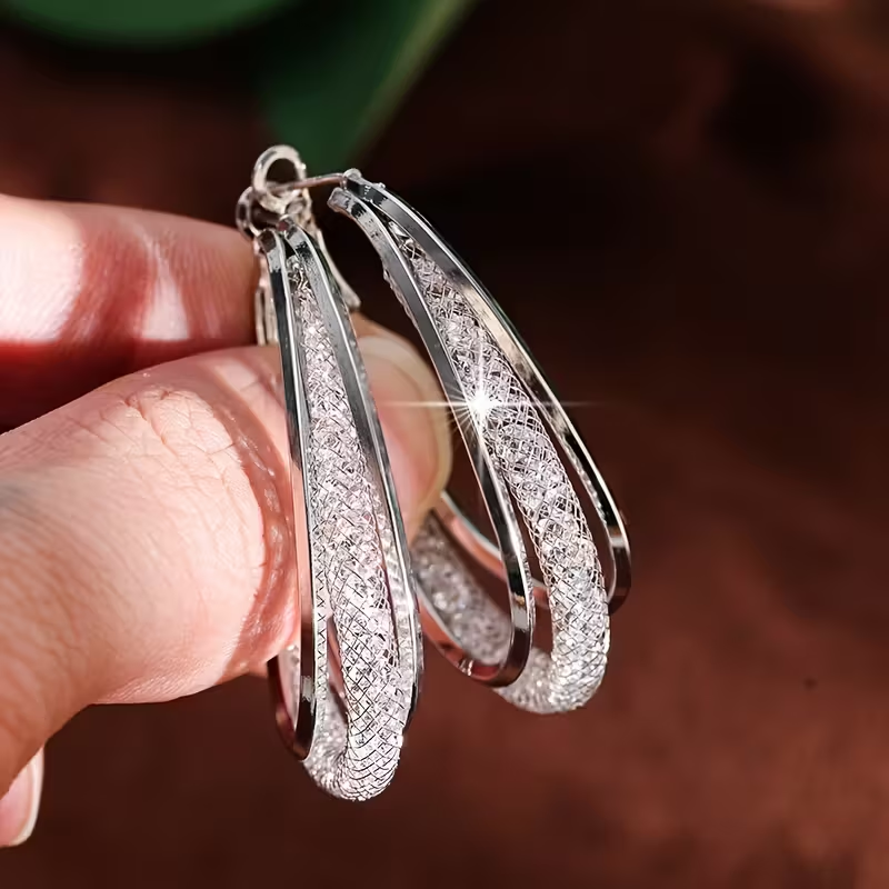 Hollow Mesh Earrings in Three Tones