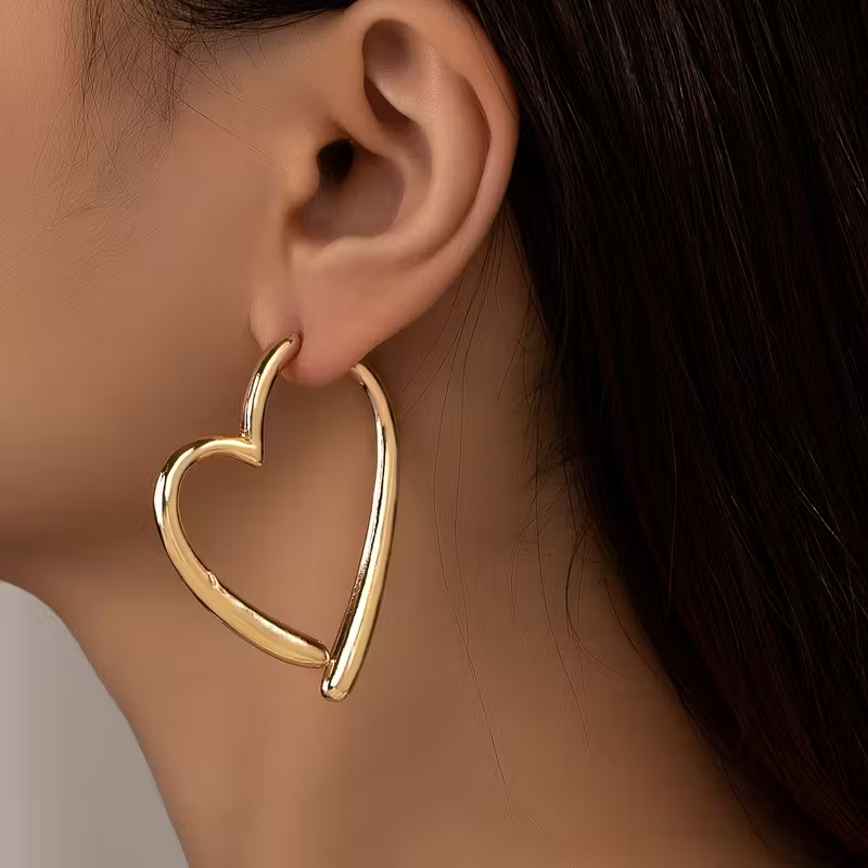 Large Heart Gold-Tone Earrings