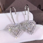 Crystal Heart Silver-Tone Dangle Earrings