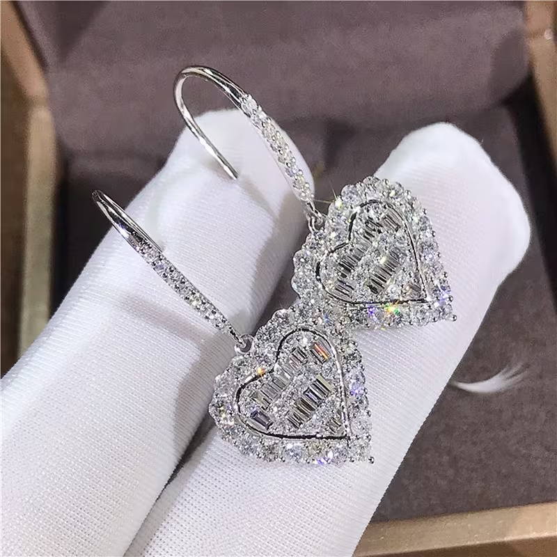 Crystal Heart Silver-Tone Dangle Earrings