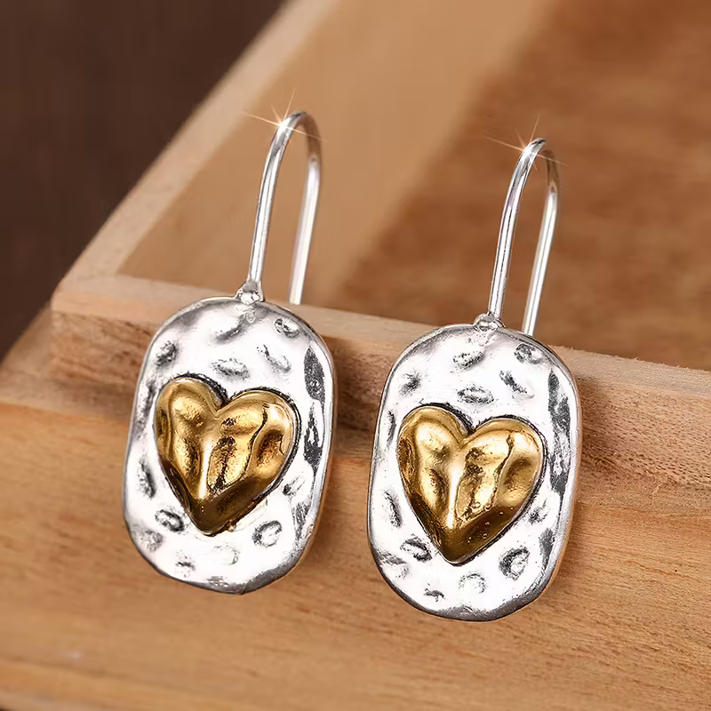 Gold-Tone Heart Pebble Drop Earrings