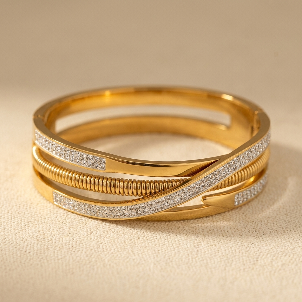Rhinestone Gold-Plated Bangle Bracelet
