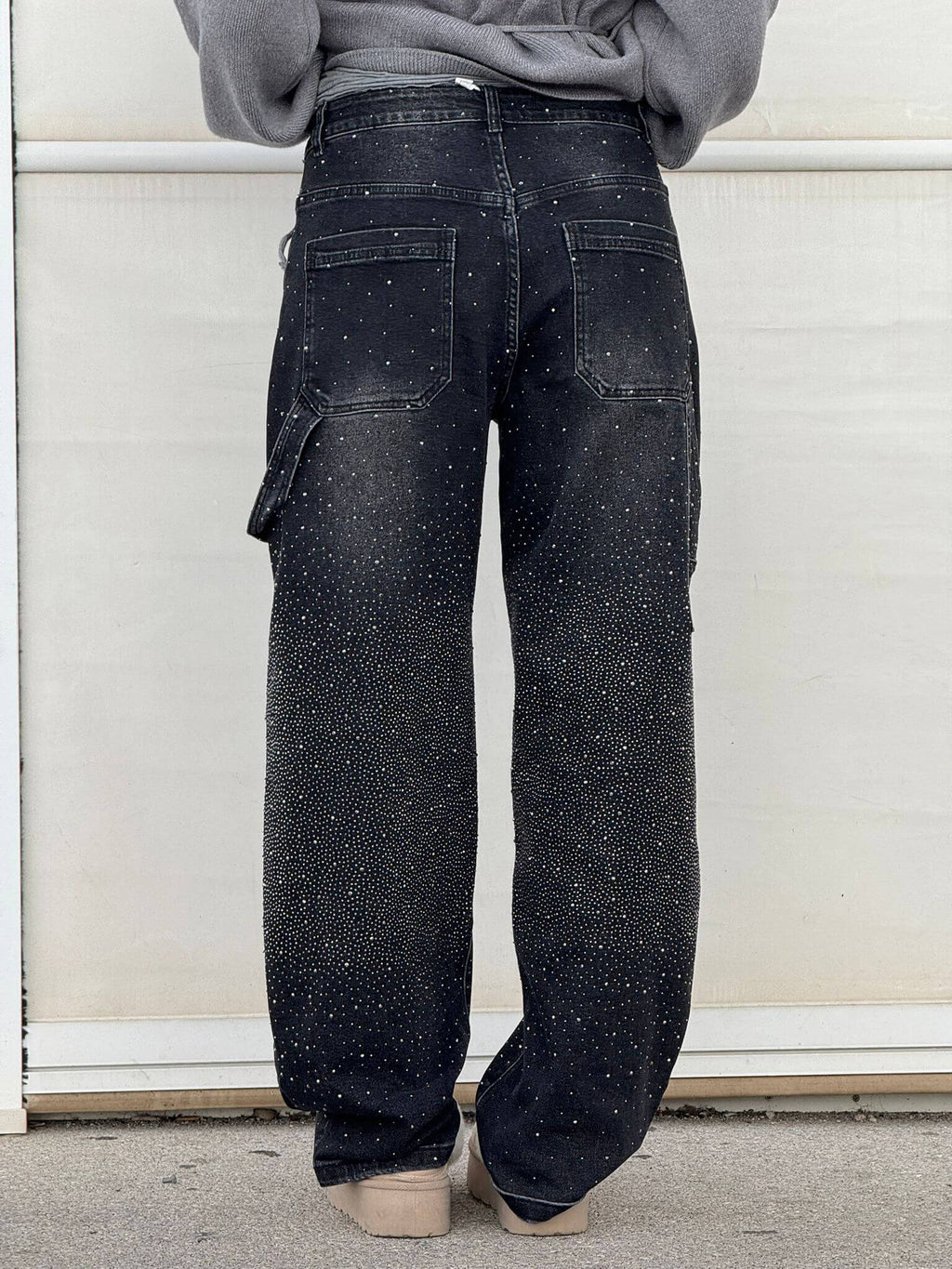 Women's Wide-Leg Jeans with Rhinestone Detail