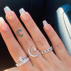 Silver-Tone Moon and Star Ring