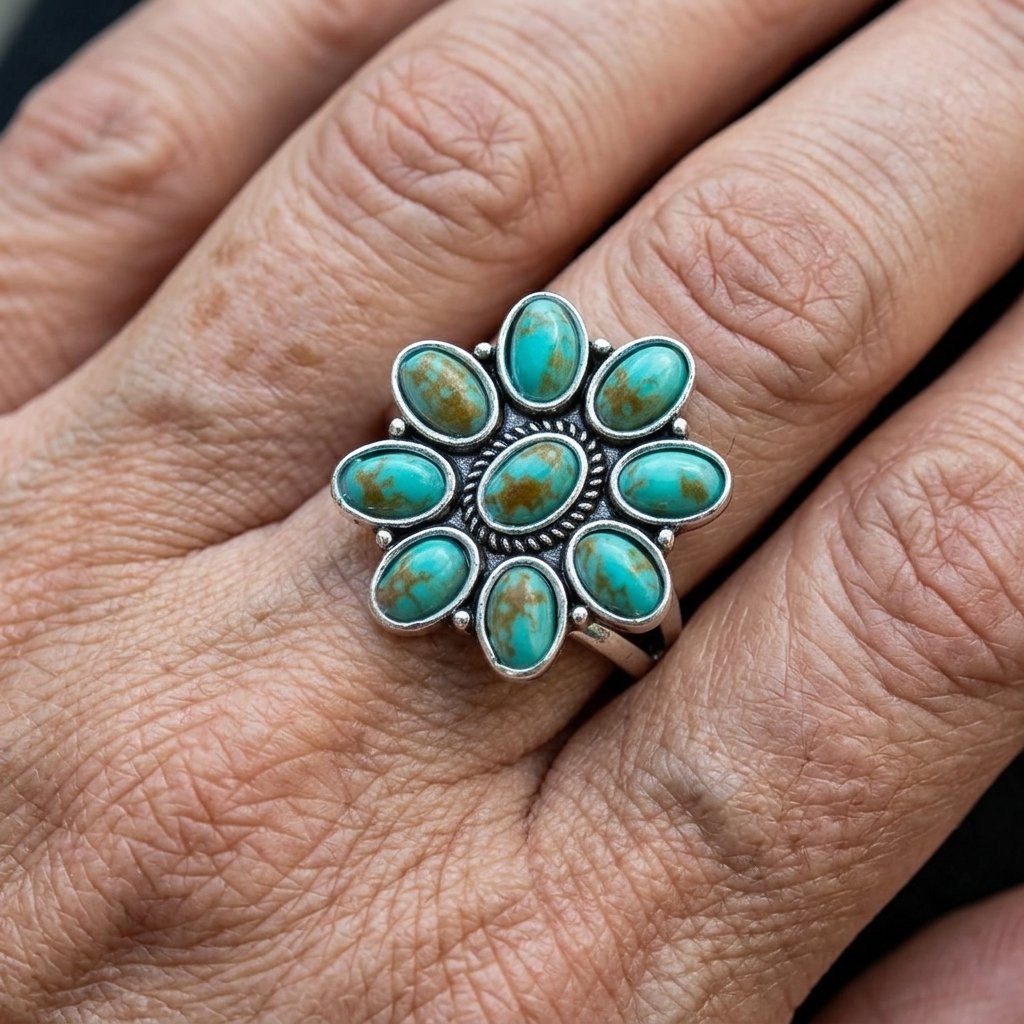 Vintage-Style Turquoise Resin Flower Ring