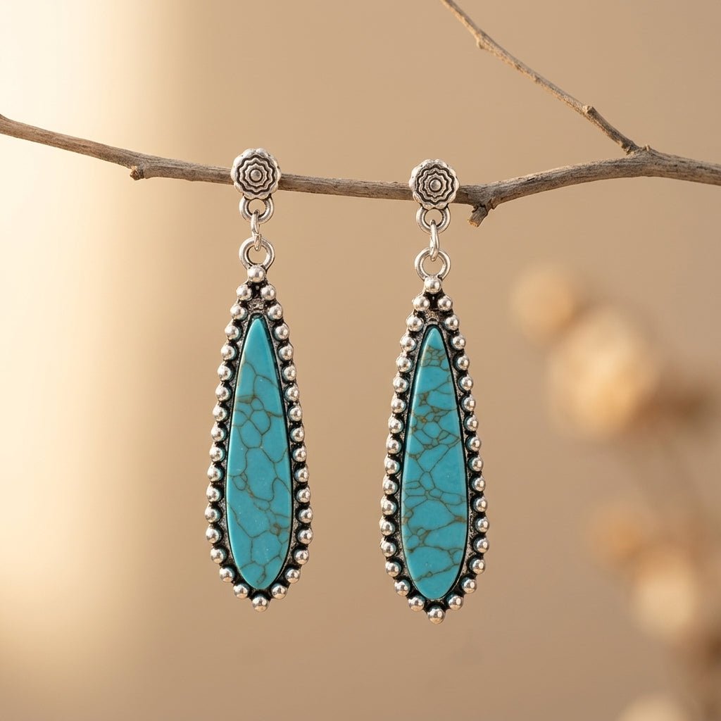 Vintage-Style Southwestern Turquoise Teardrop Earrings