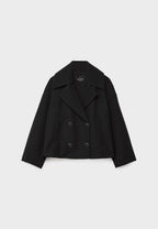 Cropped Double Breasted Jacket with Oversized Lapels and Pockets