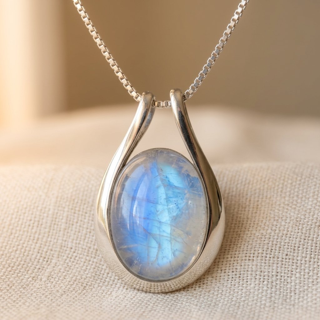 Opal-Look Teardrop Pendant Necklace with Silver-Tone Frame