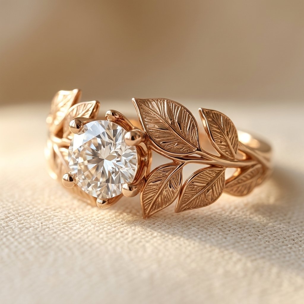 Koperkleurige ring met handgesneden bloemen