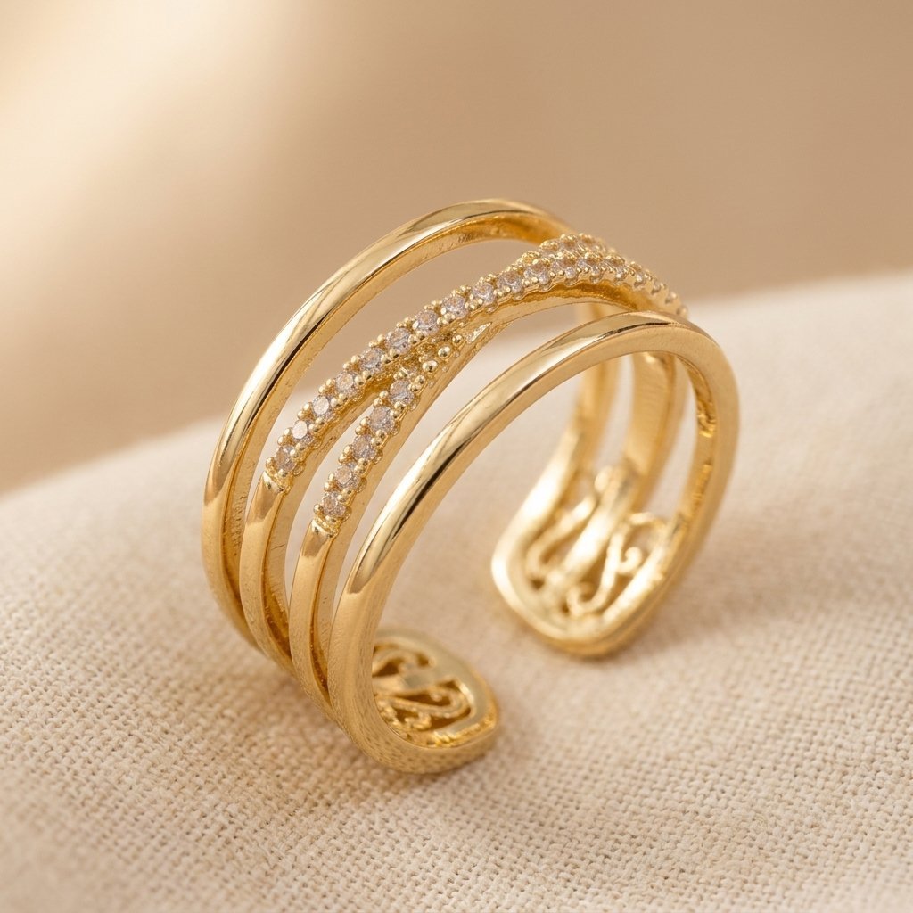 Adjustable Gold-Tone Zirconia Cross Ring