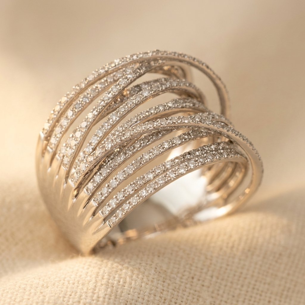 Vintage-Style Layered Zirconia Stainless Steel Ring