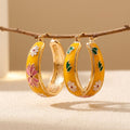 Vintage-Inspired Enamel Flower Hoop Earrings with Frame