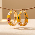 Vintage-Inspired Enamel Flower Hoop Earrings with Frame