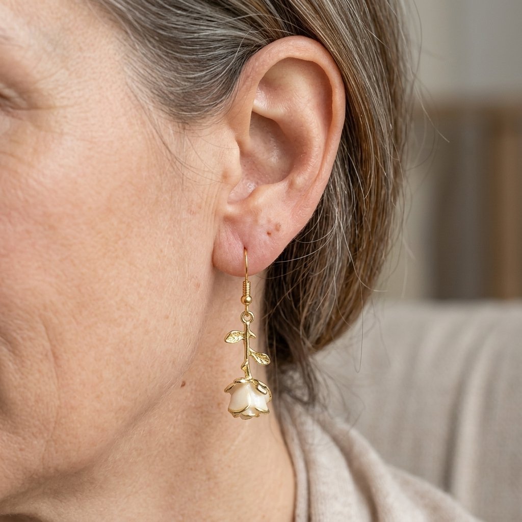 Vintage-Style Rose Gold-Tone Flower Dangle Earrings
