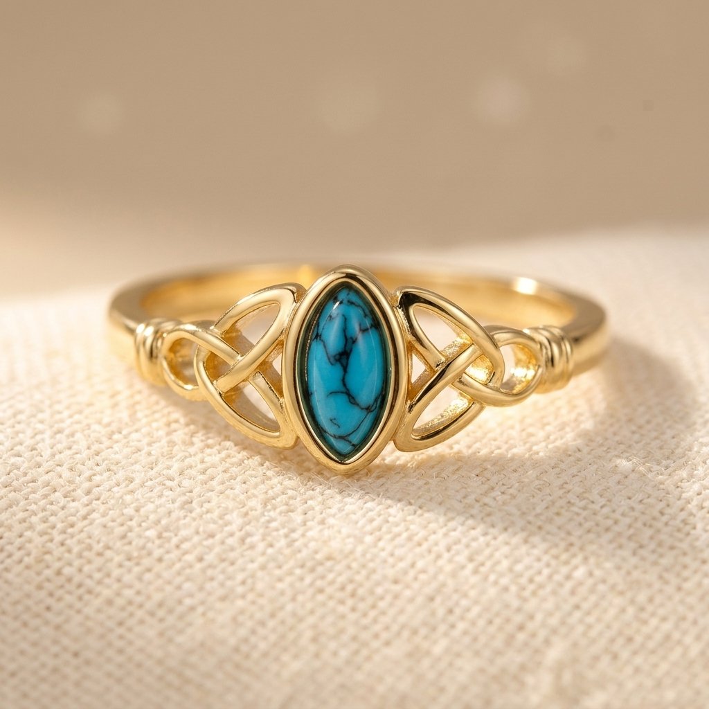 Turquoise Leaf Gold-Tone Ring