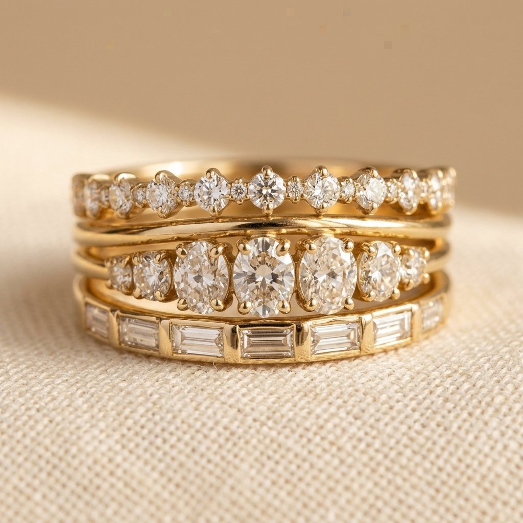 Four-Piece Synthetic Zirconia Inlaid Ring Set
