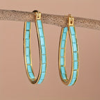 U-Shaped Synthetic Turquoise Oval Hoop Earrings