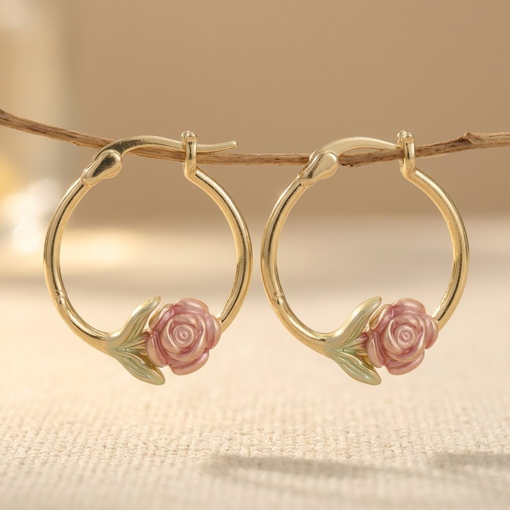 Rose Hoop Earrings