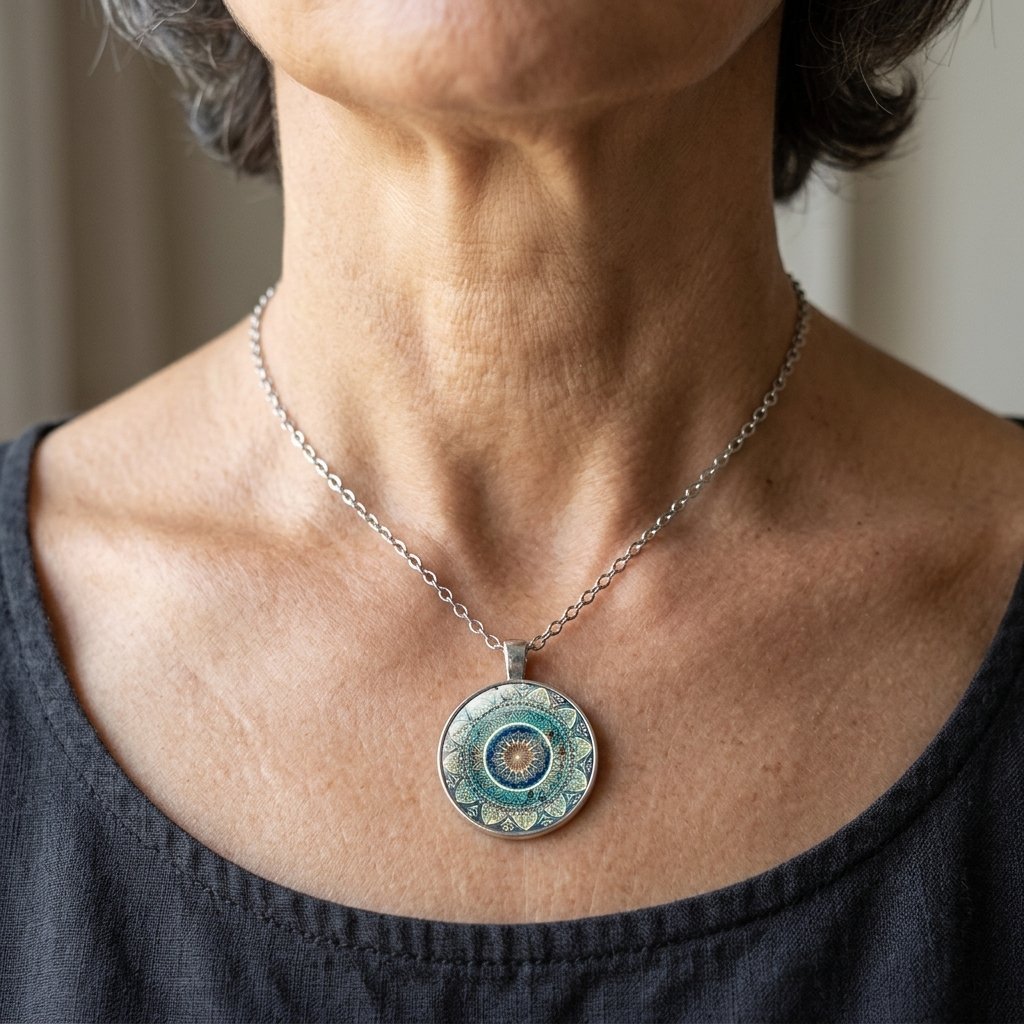 Round Blue Mandala Necklace
