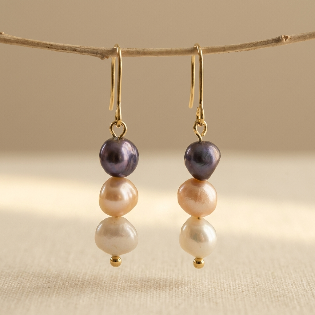 Three-Colour Freshwater Pearl Earrings