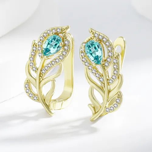 Bohemian Gold-Tone Turquoise Leaf Earrings