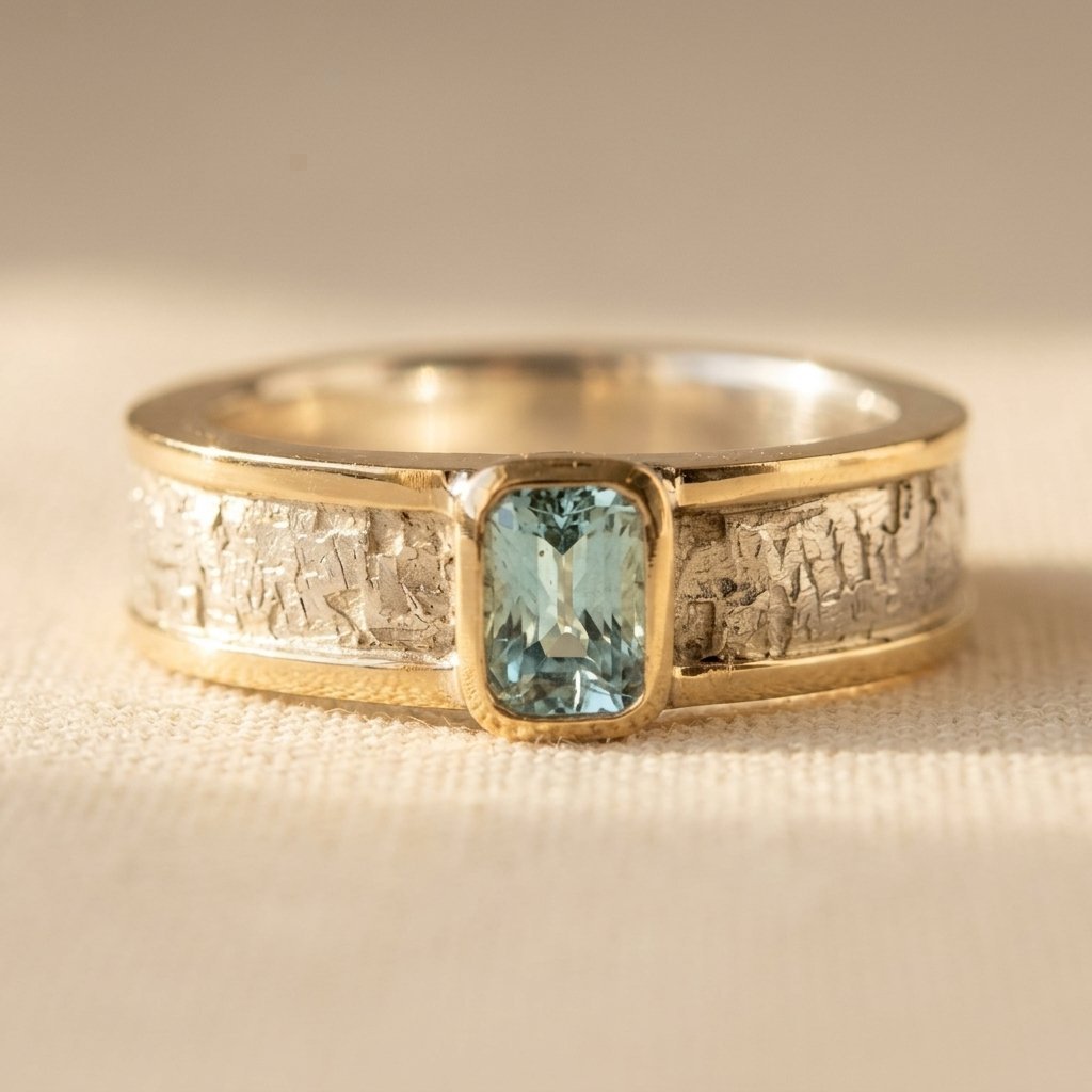 Vintage-Style Green Beryl-Look Gold-Tone Stainless Steel Ring