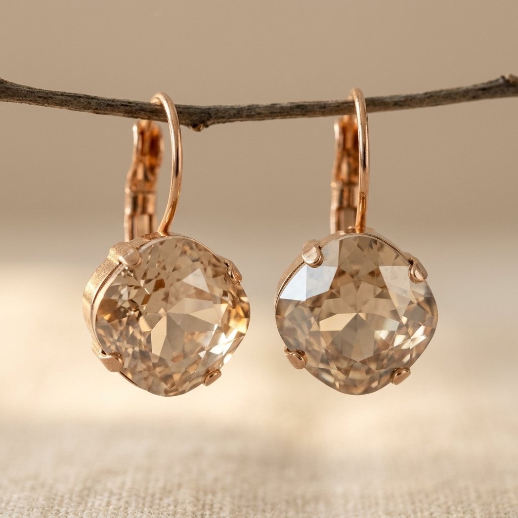 Vintage-Style Zirconia Earrings in Rose Gold Tone
