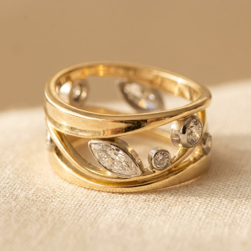 Layered Gold-Tone Ring with Marquise Zirconia Accents