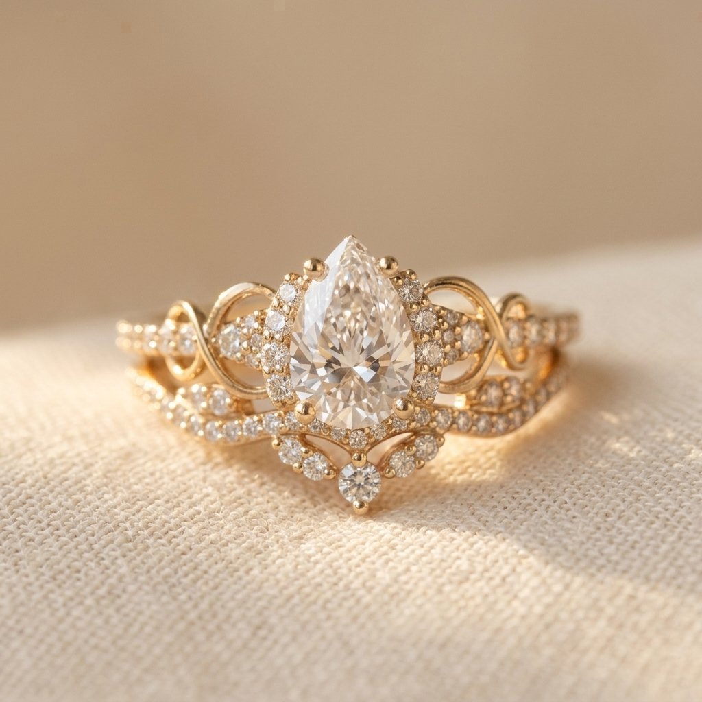 Oval Crystal Engagement-Style Ring with Halo Band