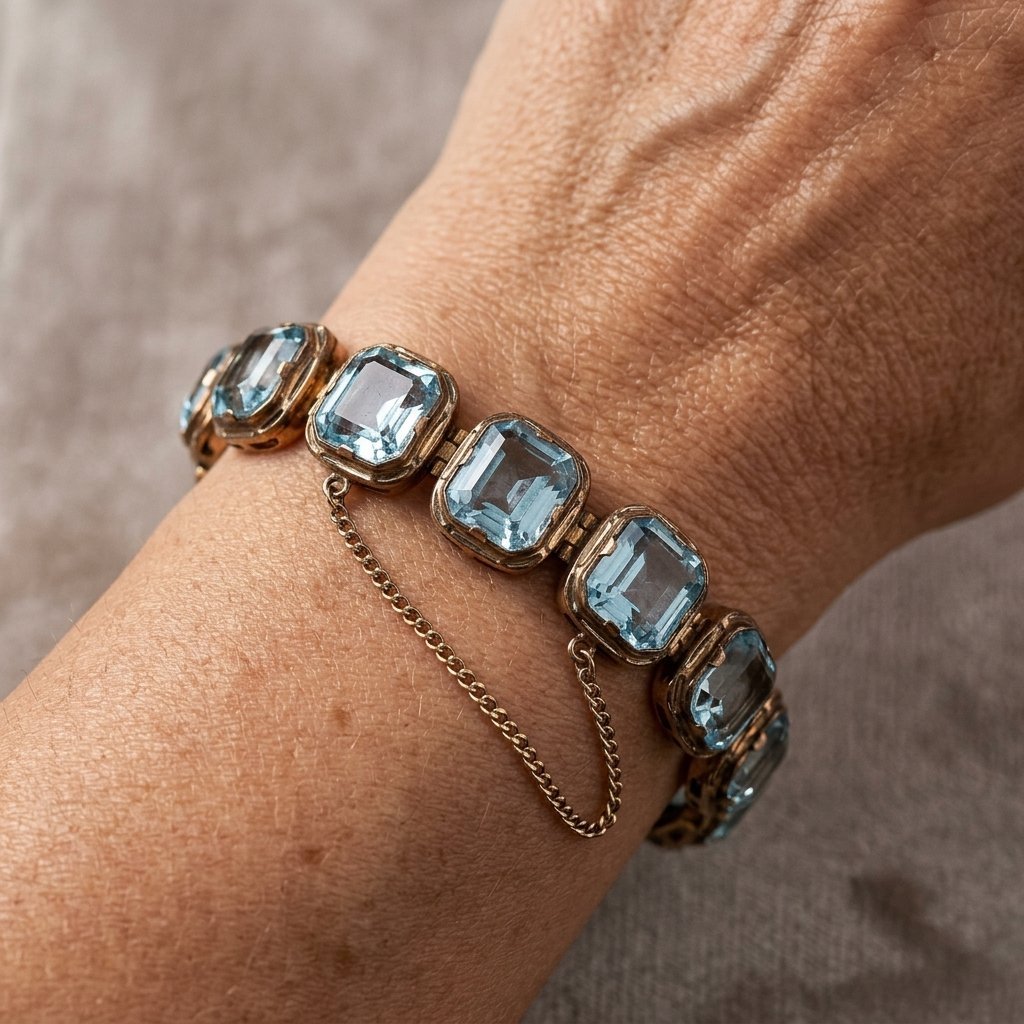 Aqua Square Stone Statement Bracelet