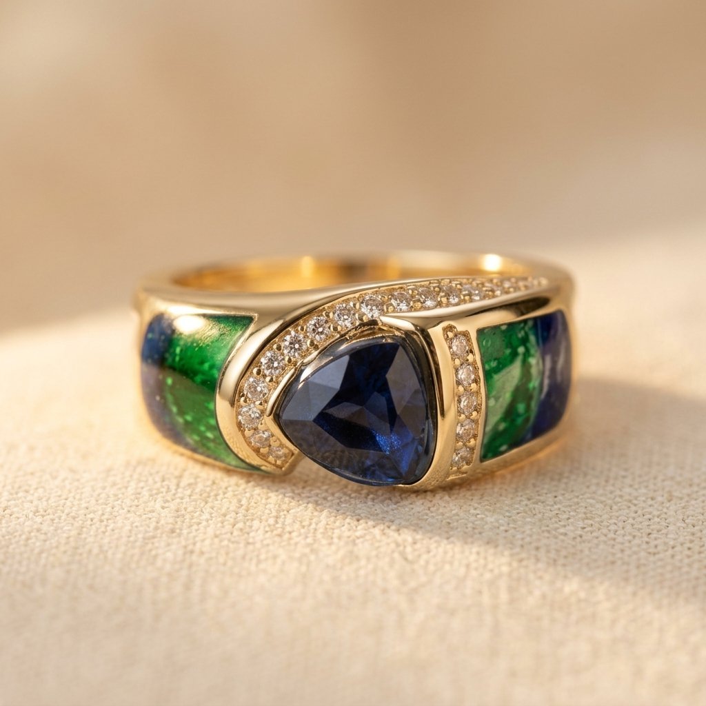 Vintage-Style Blue and Green Zirconia Gold-Tone Ring