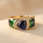 Vintage-Style Blue and Green Zirconia Gold-Tone Ring