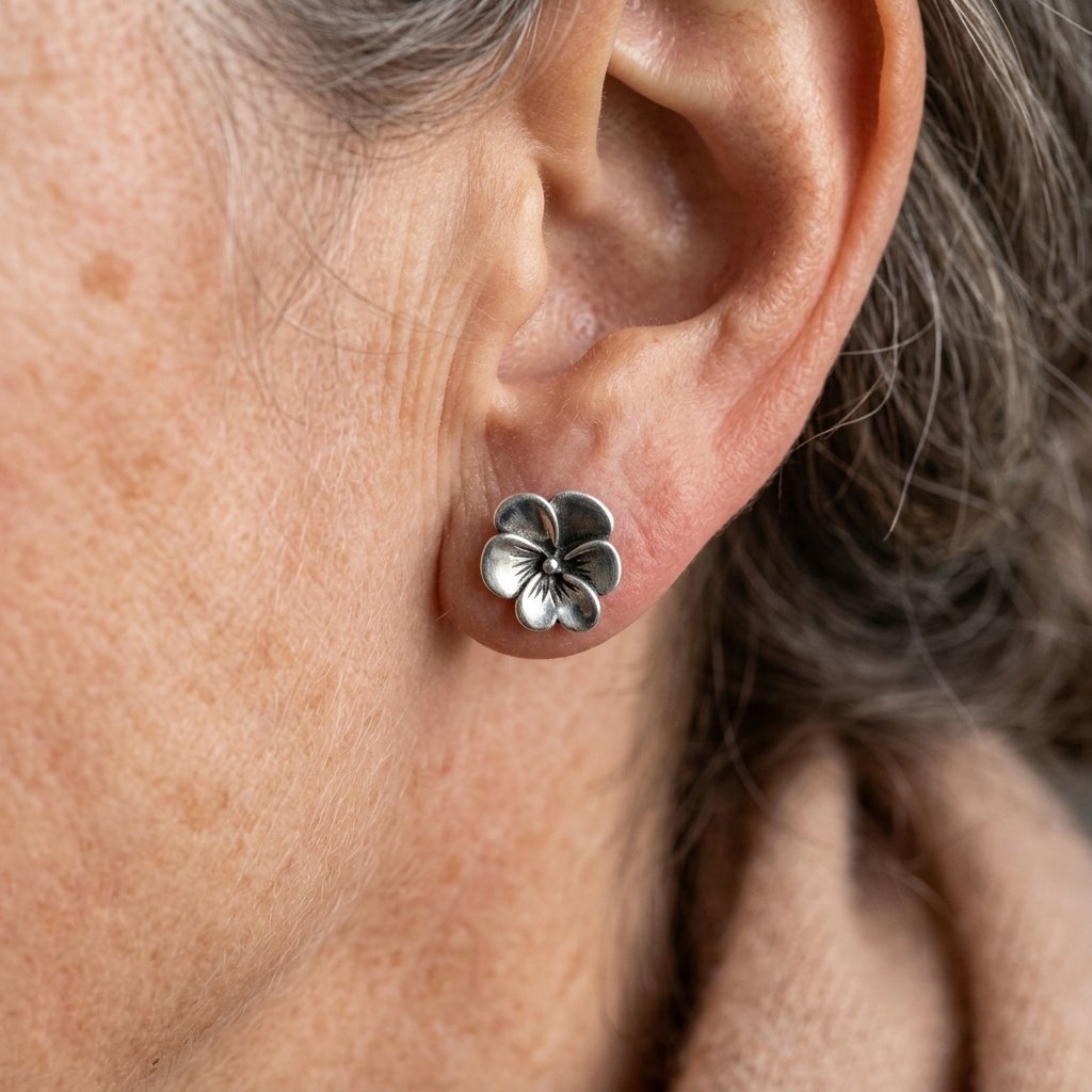 Silver-Tone Flower Stud Earrings