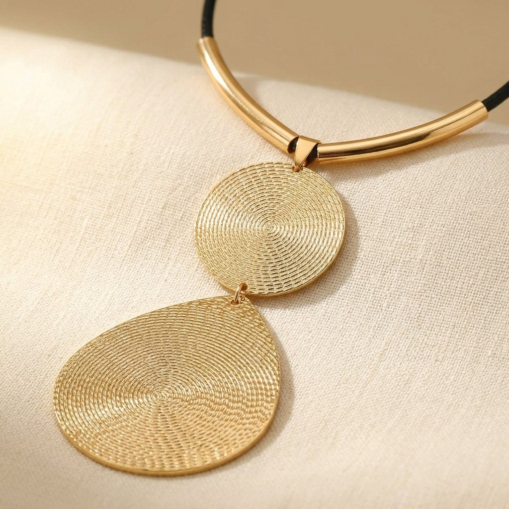 Gold-Tone Double Disc Pendant on Snake Chain