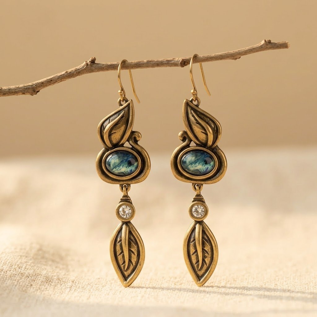Vintage-Style Bronze-Tone Leaf Tassel Earrings
