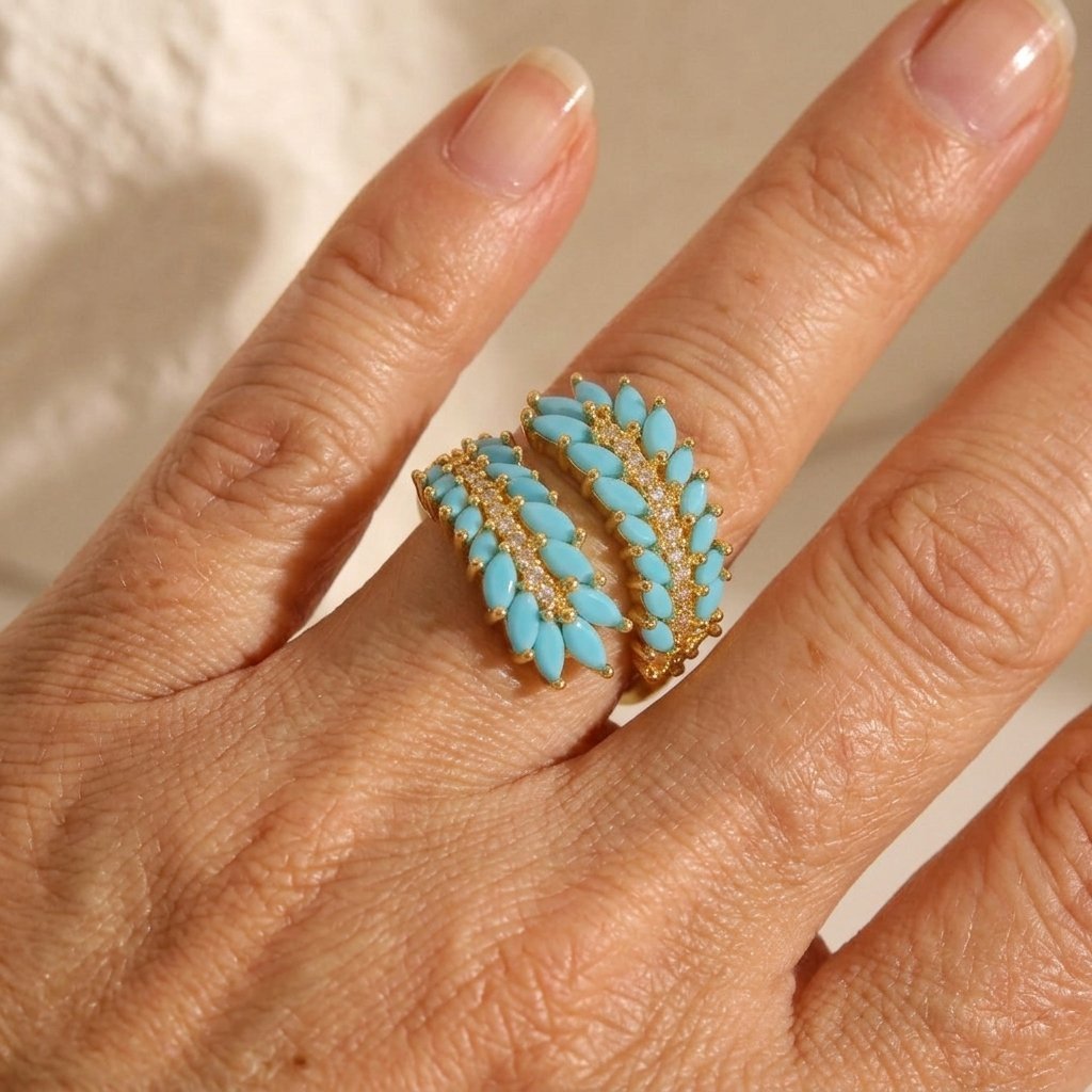 Adjustable Turquoise Floral Ring