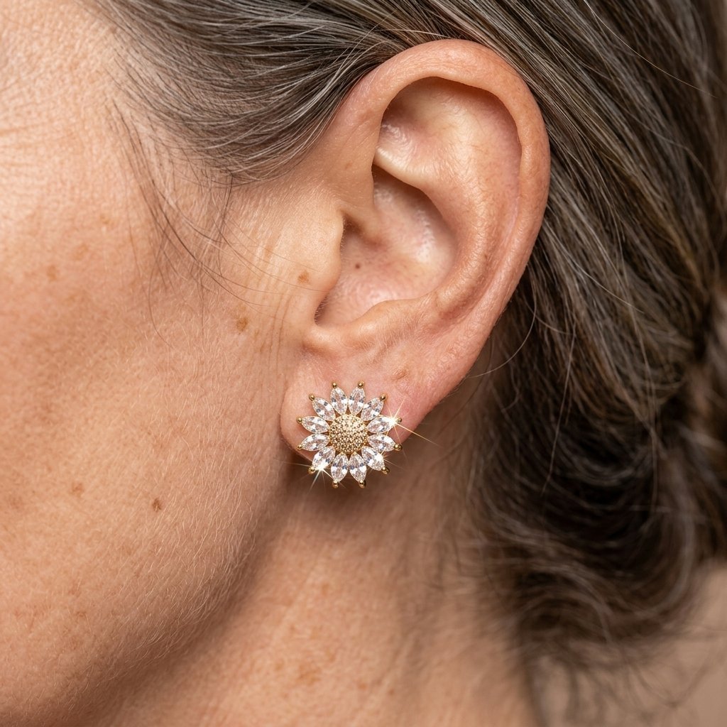 Silver-Tone Sunflower Dangle Stud Earrings