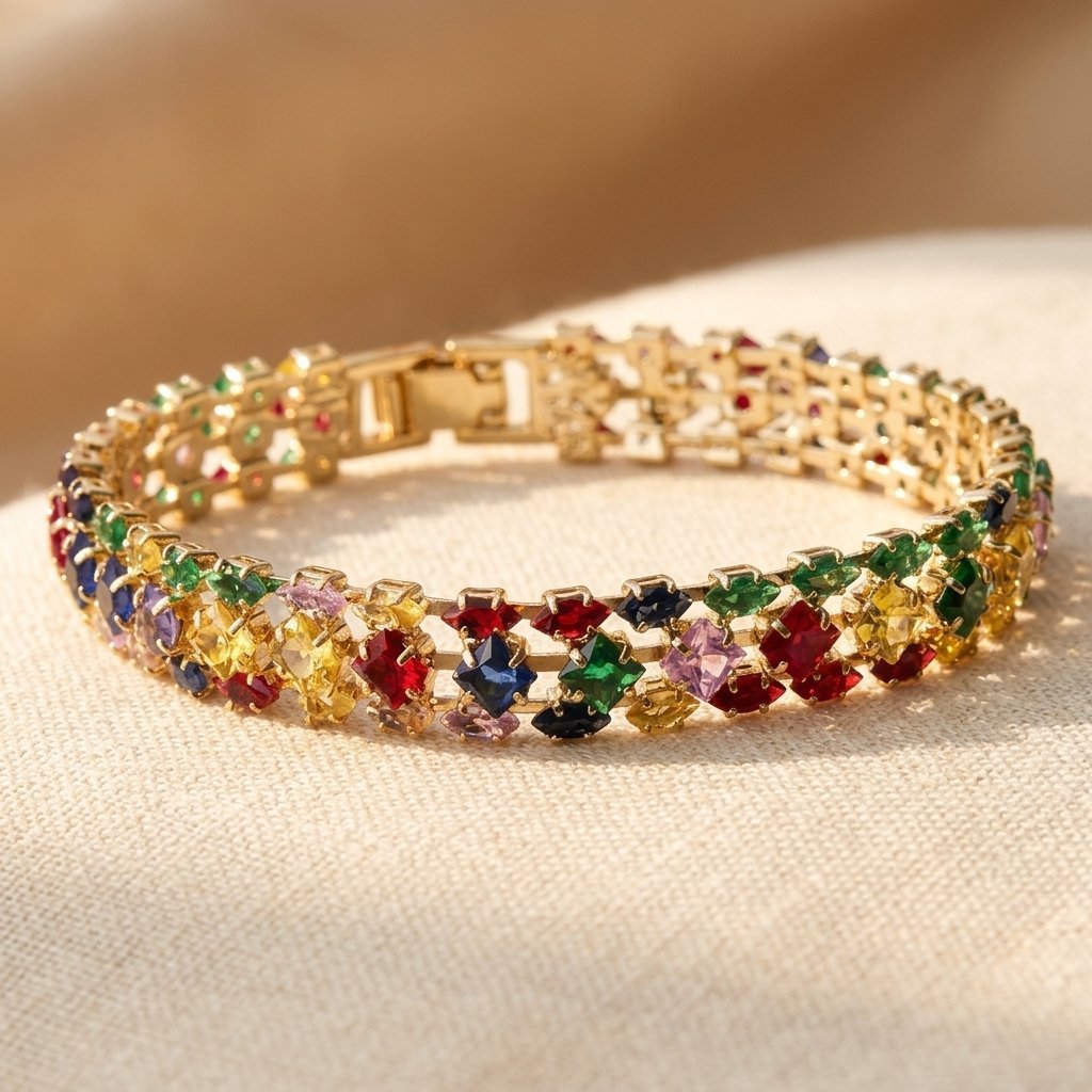 Schakelarmband met clusters van veelkleurige kristallen