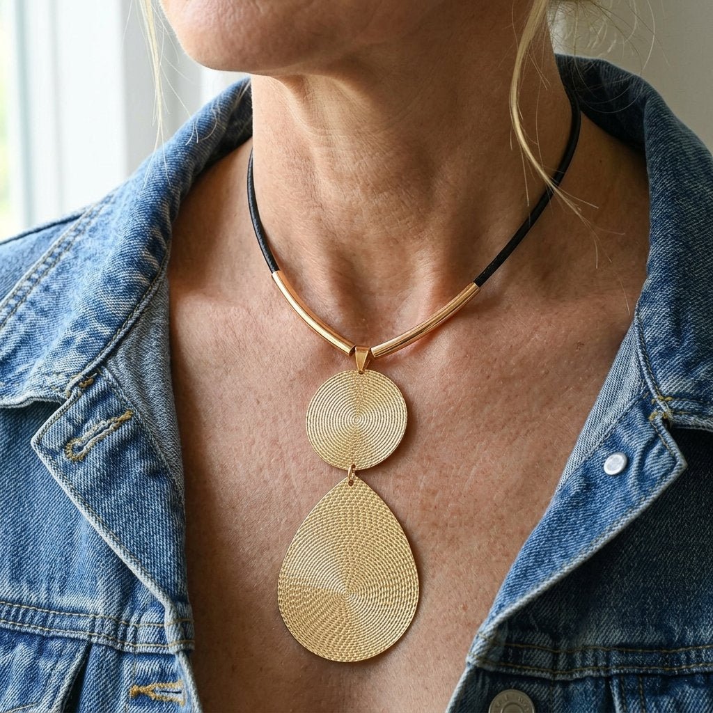 Gold-Tone Textured Disc Pendant on Cord